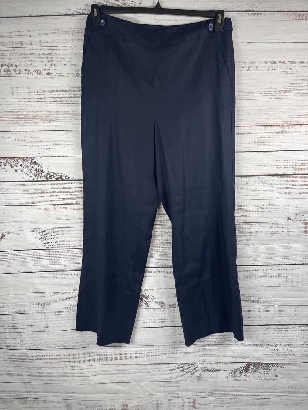 Talbots Pants Women's 12 Navy Blue Linen Blend Trouser Dress Slacks NWT Stretch